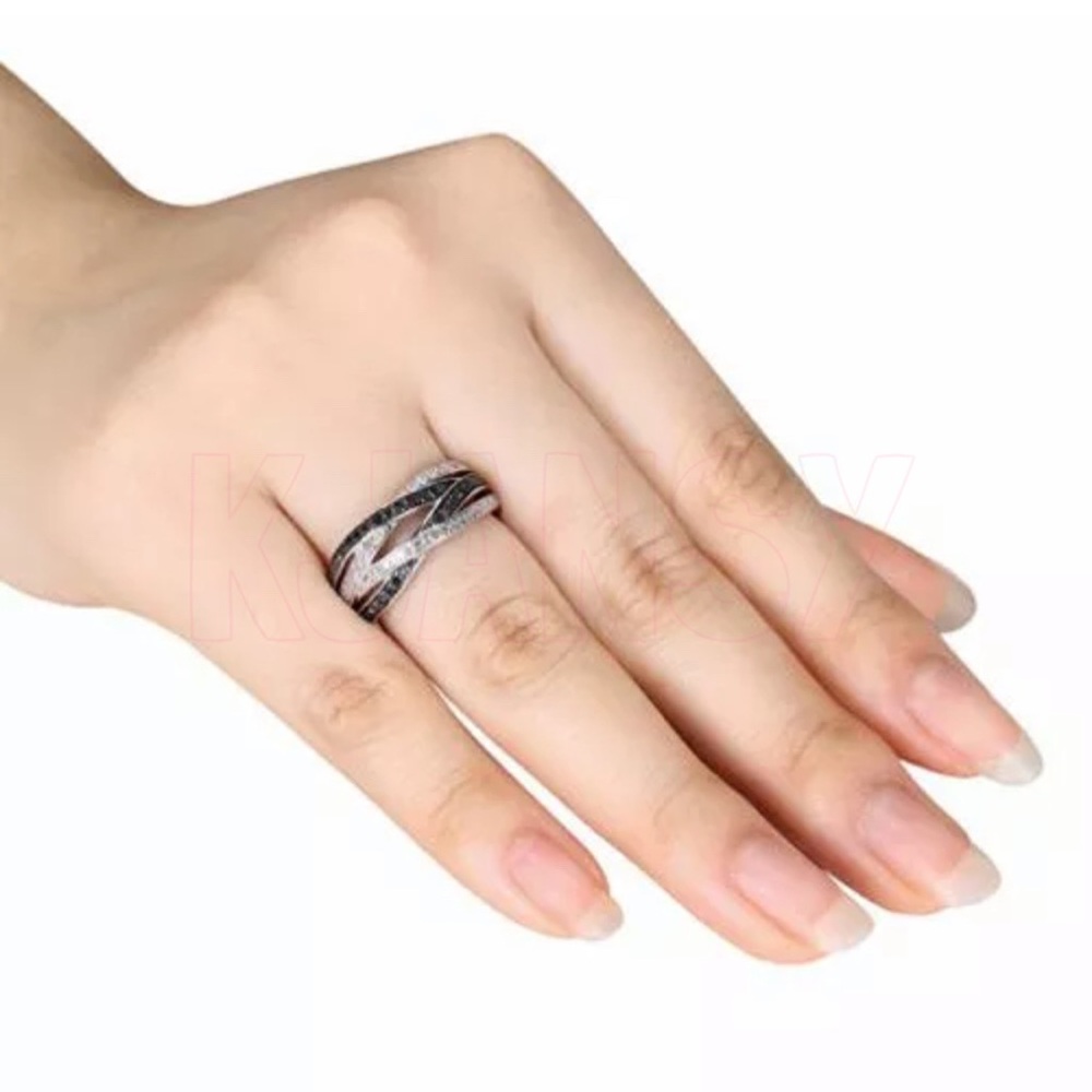 Black & White Sapphire Statement Ring - Picture 2 of 8